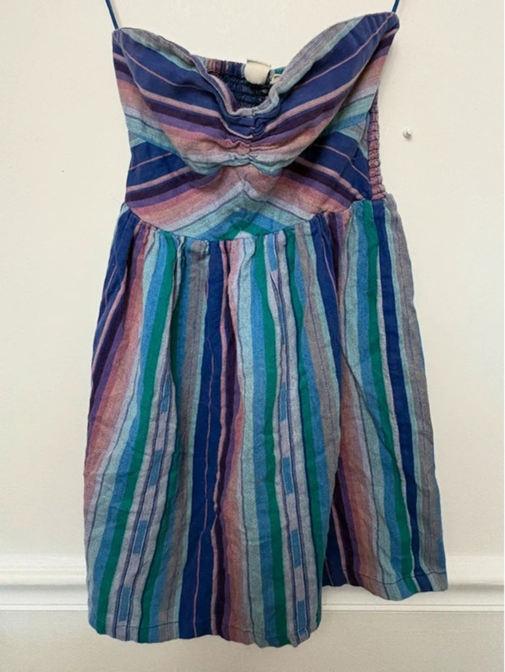 Vintage Roxy Y2K Multicolor Striped Strapless Mini Dress Smocked medium